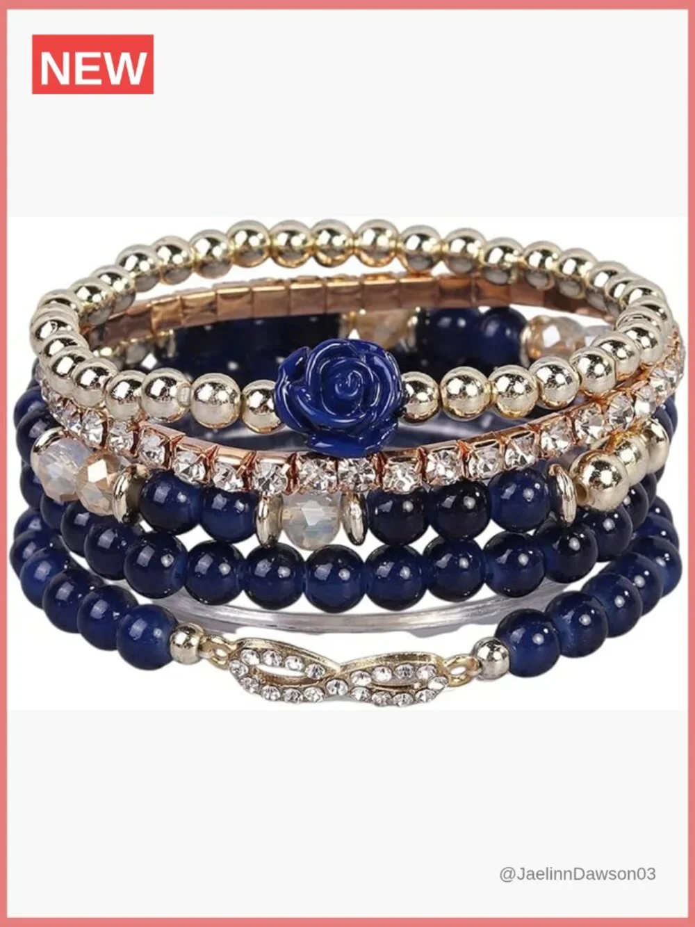 Rose Flower Charms Multilayer Stretch Rhinestone Beaded Bracelet Set Wristlet